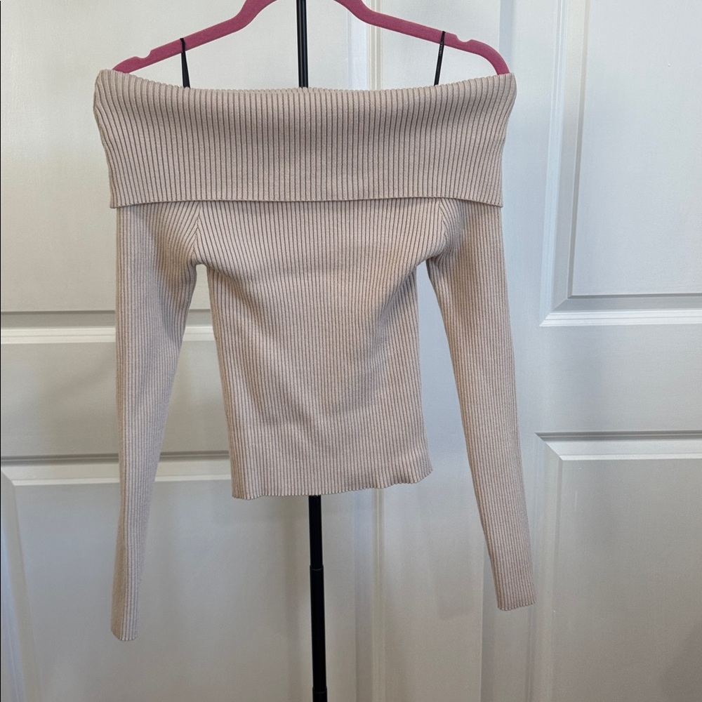 Forever 21 Off-Shoulder Ribbed Sweater - Cream